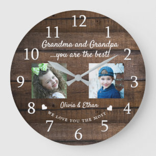 Best Grandma och Grandpa Barnbarn 2 Photo Wood Stor Klocka