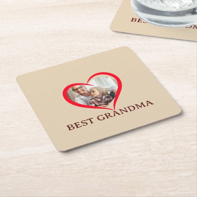 Best Grandma Personalized Photo Paper Coaster Gift Underlägg Papper Kvadrat (Vinklad)