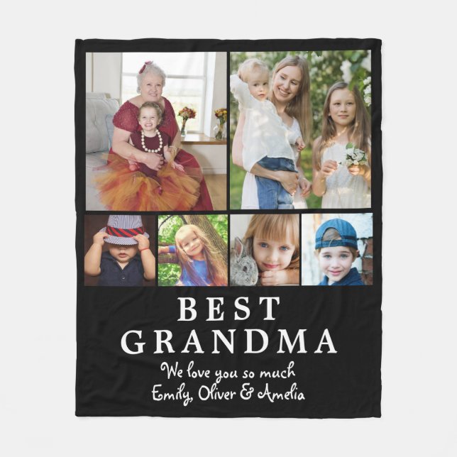 Best Grandma Photo Collage Keepsaké Fleecefilt (Framsidan)