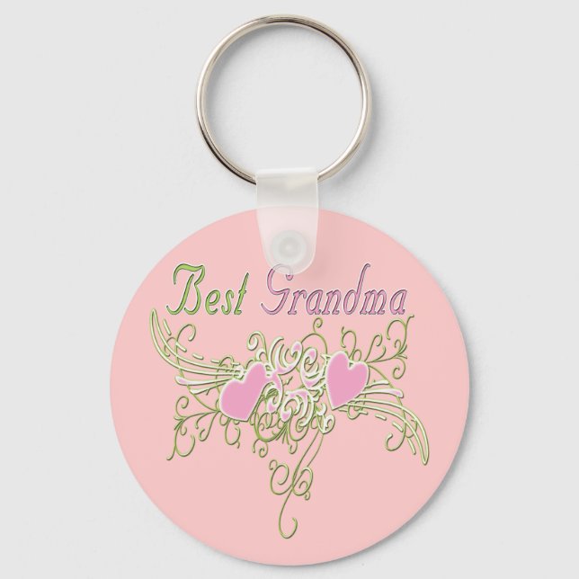 Best Grandma Swirling Hearts Nyckelring (Framsida)