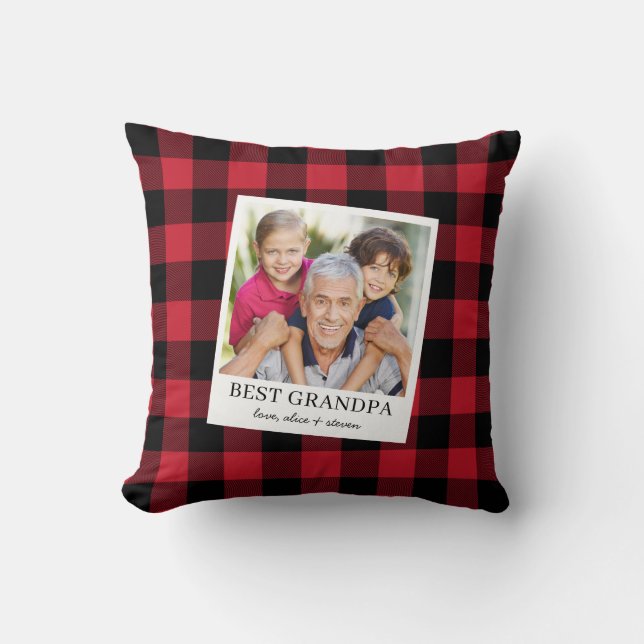 Best Grandpa Black and Red Plaid Photo Kudde (Framsida)
