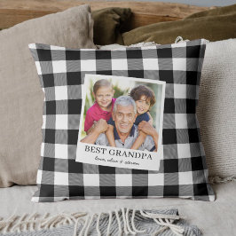 Best Grandpa Black and White Plaid Photo Kudde