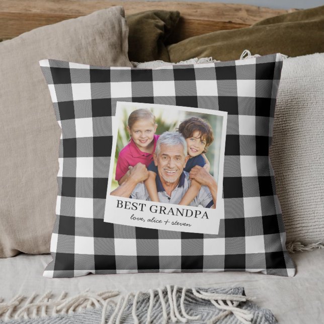 Best Grandpa Black and White Plaid Photo Kudde (Skapare uppladdad)