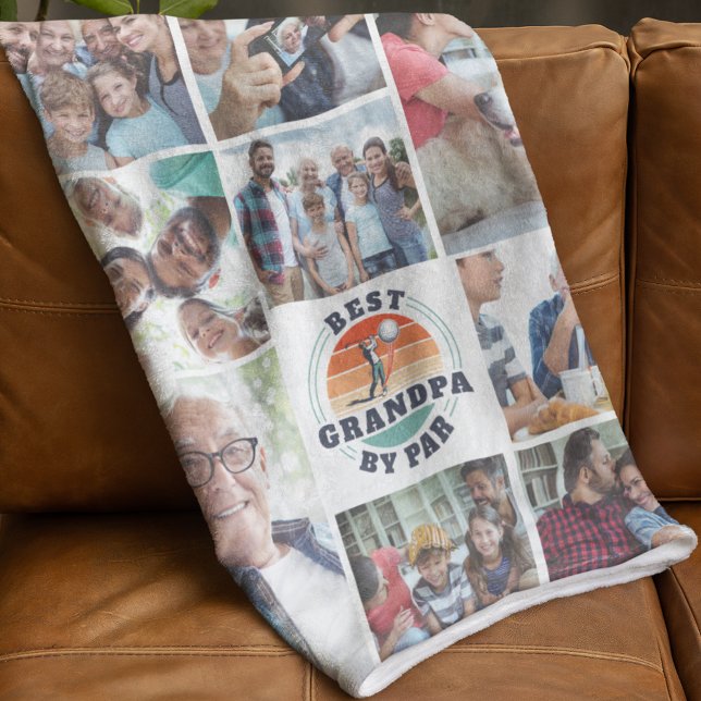 Best Grandpa by Par Family Photo Collage Golfing Fleecefilt (Best Grandpa by Par Photo Collage Fleece Blanket)