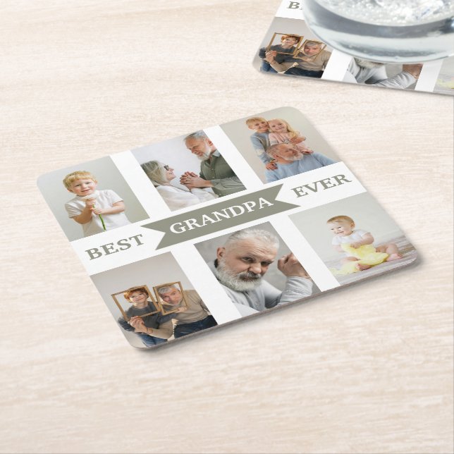 Best Grandpa Ever | Custom Photos Paper Coaster Underlägg Papper Kvadrat (Vinklad)