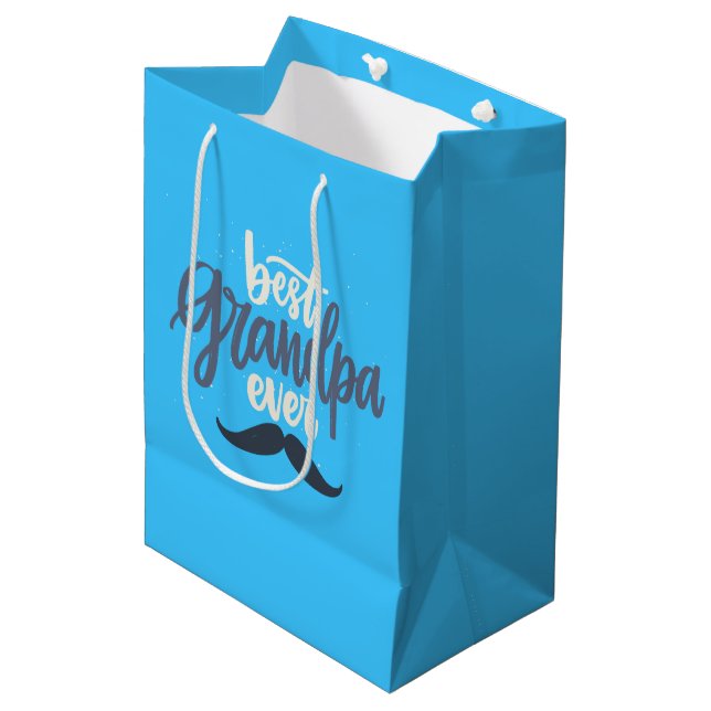 Best Grandpa Ever Mustache Blue Gift Bag (Framsidan Vinklad)
