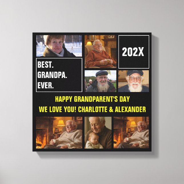 Best Grandpa Ever Photo Collage and Custom Text Canvastryck (Framsida)