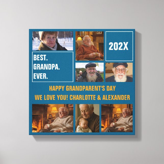 Best Grandpa Ever Photo Collage and Custom Text Canvastryck (Framsida)