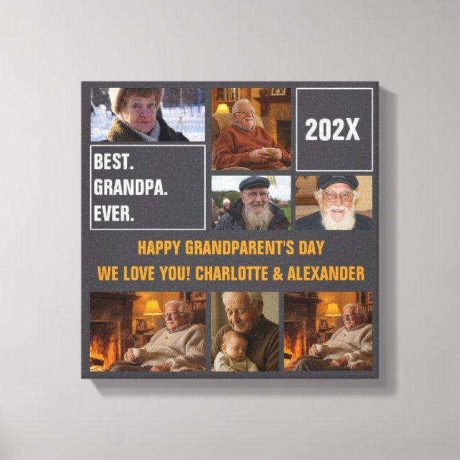 Best Grandpa Ever Photo Collage and Custom Text Canvastryck (Framsida)