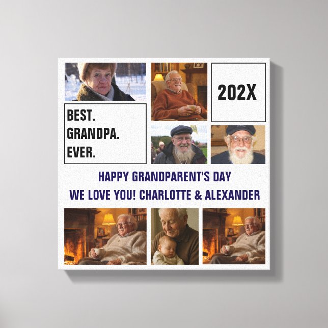 Best Grandpa Ever Photo Collage and Custom Text Canvastryck (Framsida)
