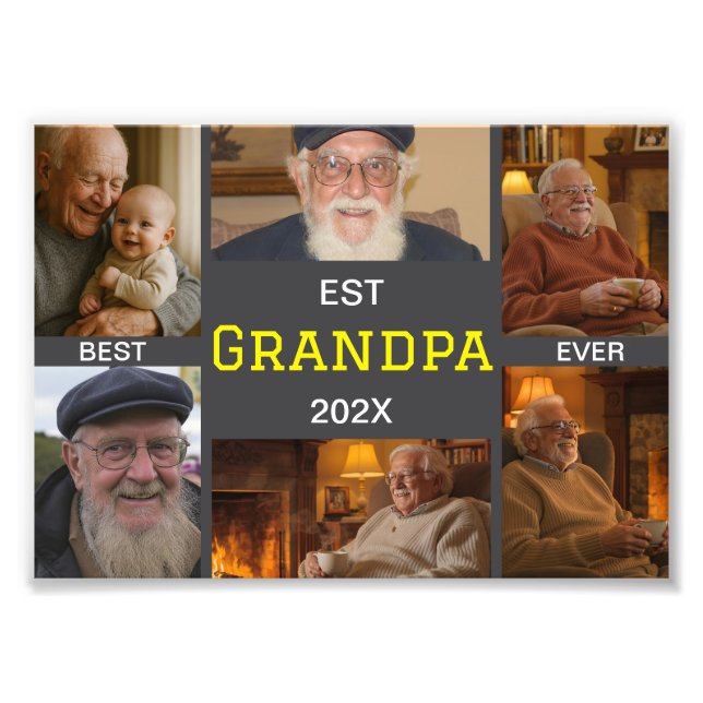 Best Grandpa Ever Photo Collage Fototryck (Framsidan)