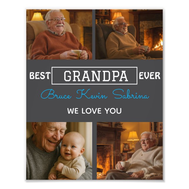 Best Grandpa Ever Photo Collage Fototryck (Framsidan)