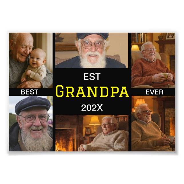 Best Grandpa Ever Photo Collage Fototryck (Framsidan)