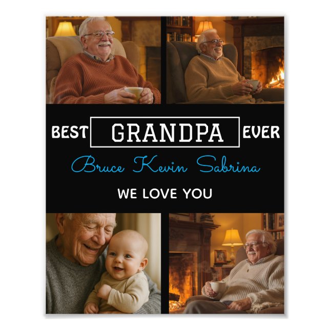 Best Grandpa Ever Photo Collage Fototryck (Framsidan)