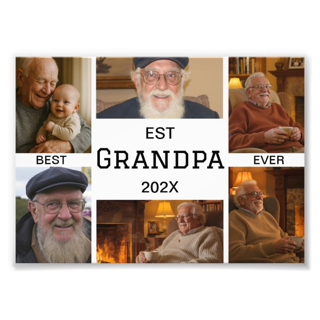 Best Grandpa Ever Photo Collage Fototryck (Framsidan)