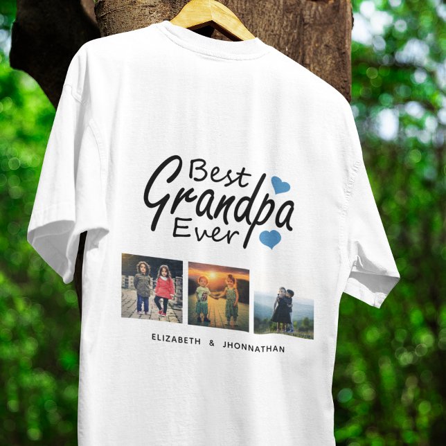 Best Grandpa Ever Script Name 3 Photo Collage Gift T Shirt (Skapare uppladdad)