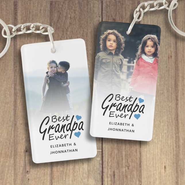 Best Grandpa Ever Script Name Blue Heart and Photo (Skapare uppladdad)