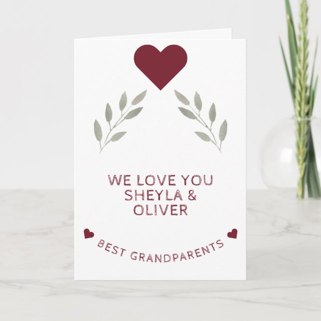 Best Grandparents Red Heart Watercolor Twigs Kort (Framsida)