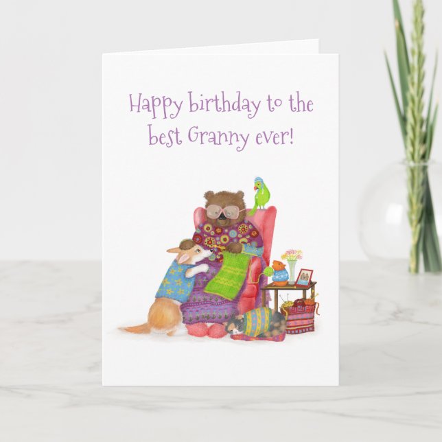 Best Granny ever-födelsedagskort med söt björn Kort (Framsida)