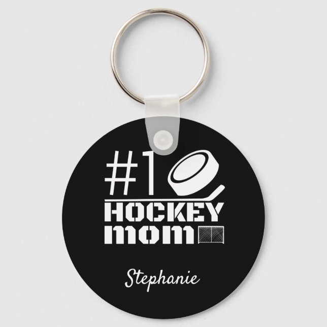 Best Hockey Mamma Keychain nummer ett svart vitt Nyckelring (Framsida)