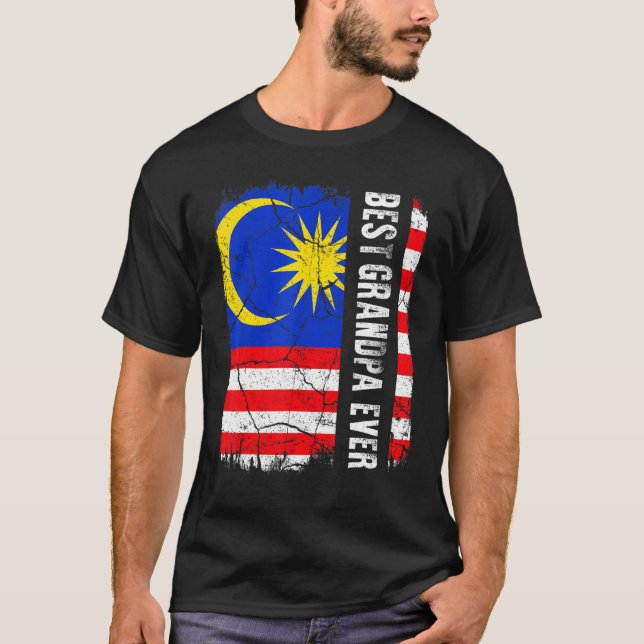 Best Malaysian Grandpa Ever Malaysia Flag Father's T Shirt (Framsida)