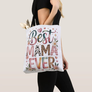 Best Mama Ever Boho Floral Tote Bag Tygkasse