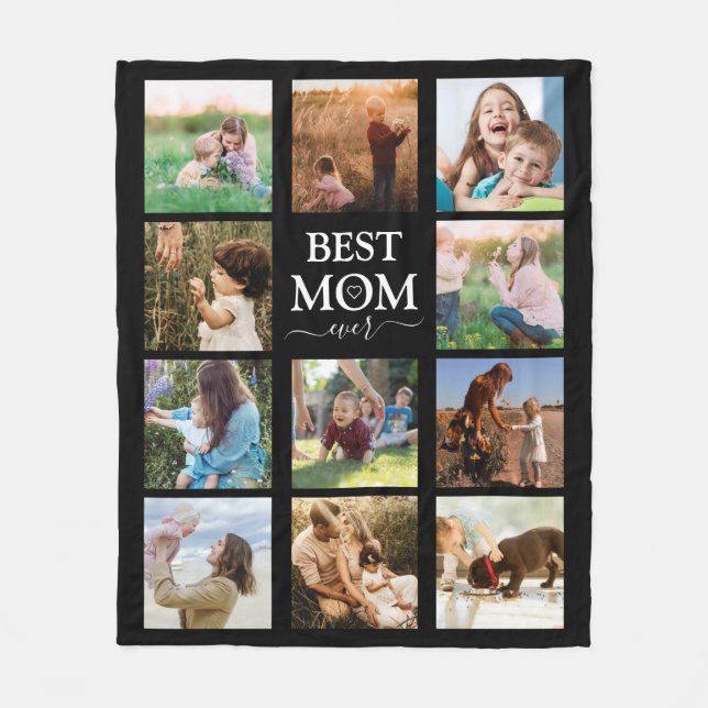 Best Mamma All Family Photo Collage Black Fleecefilt (Framsidan)