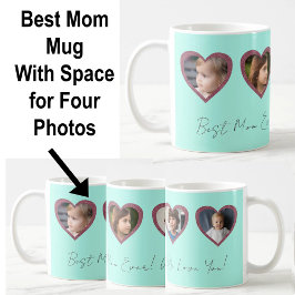 Best Mamma Aqua Teal Hearts 4 Kids Photo Collage Kaffemugg