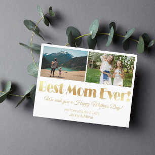 "best mamma ever", guld lyxfoto 2-fotokollage vykort