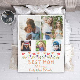 Best Mamma Flowers 5 Photo Collage Keepsaké Fleecefilt