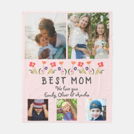 Best Mamma Flowers 5 Photo Collage Keepsaké Fleecefilt