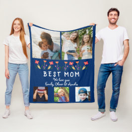 Best Mamma Flowers 5 Photo Collage Navy Blue Fleecefilt