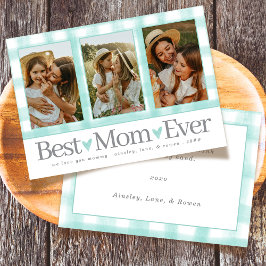 Best Mamma någonsin 3 Photo Mors dag Gingham Heart Julkort