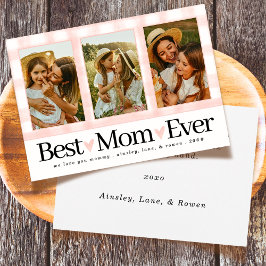 Best Mamma någonsin 3 Photo Mors dag Gingham Heart Julkort