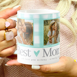Best Mamma någonsin 3 Photo Mors dag Gingham Heart Kaffemugg