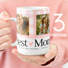 Best Mamma någonsin 3 Photo Mors dag Gingham Heart Kaffemugg
