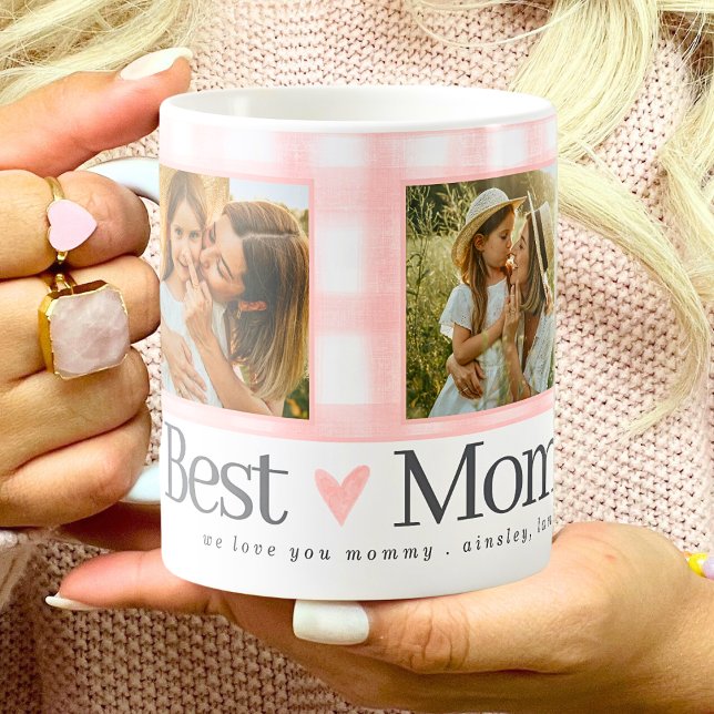 Best Mamma någonsin 3 Photo Mors dag Gingham Heart Kaffemugg (Skapare uppladdad)