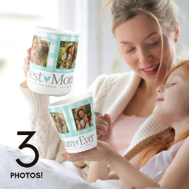 Best Mamma någonsin 3 Photo Mors dag Gingham Heart Kaffemugg