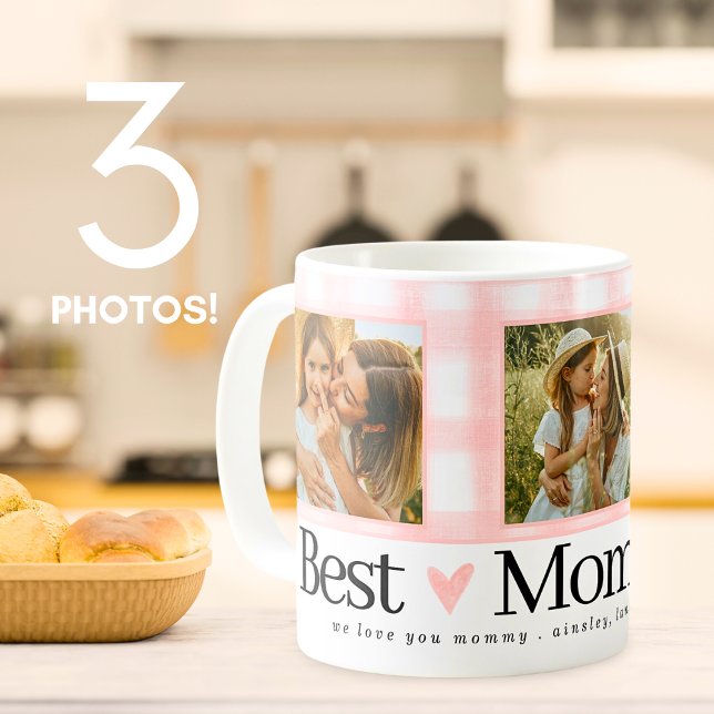 Best Mamma någonsin 3 Photo Mors dag Gingham Heart Kaffemugg (Skapare uppladdad)