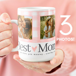 Best Mamma någonsin 3 Photo Mors dag Gingham Heart Kaffemugg