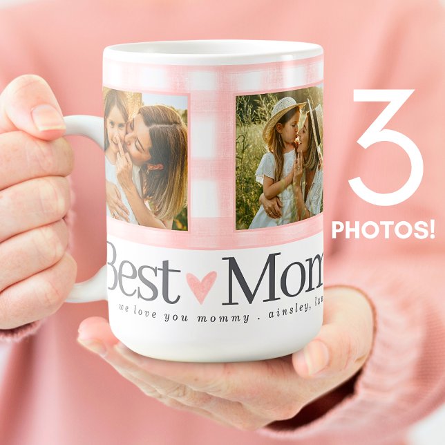 Best Mamma någonsin 3 Photo Mors dag Gingham Heart Kaffemugg (Skapare uppladdad)