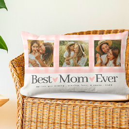 Best Mamma någonsin 3 Photo Mors dag Gingham Heart Lumbarkudde