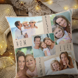 Best Mamma någonsin 5 Photo Collage Beige Kudde