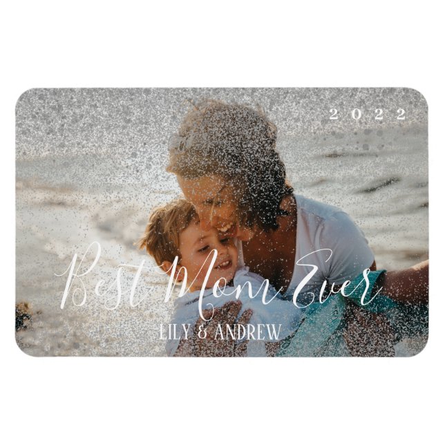 "Best Mamma någonsin" Anpassningsbar Silver Glitte Magnet (Horisontell)