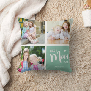 Best Mamma någonsin Photo Collage Teal Kudde