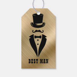 Best Man Black Tie Tuxedo Guld Presentetikett