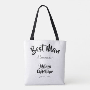 Best Man Black & White Fold Script Namn Bröllop Tygkasse