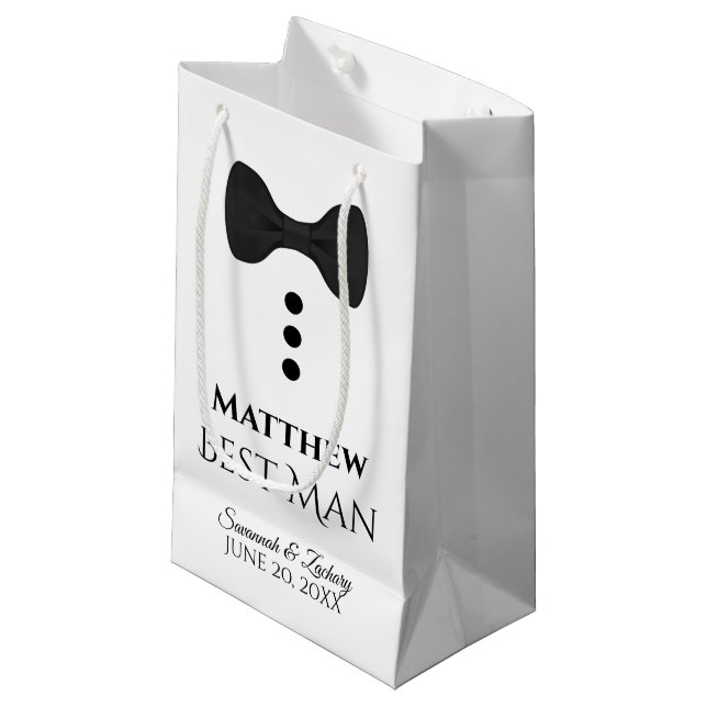 Best Man Bröllop Gift Bag med Black Tie - Small (Framsidan Vinklad)