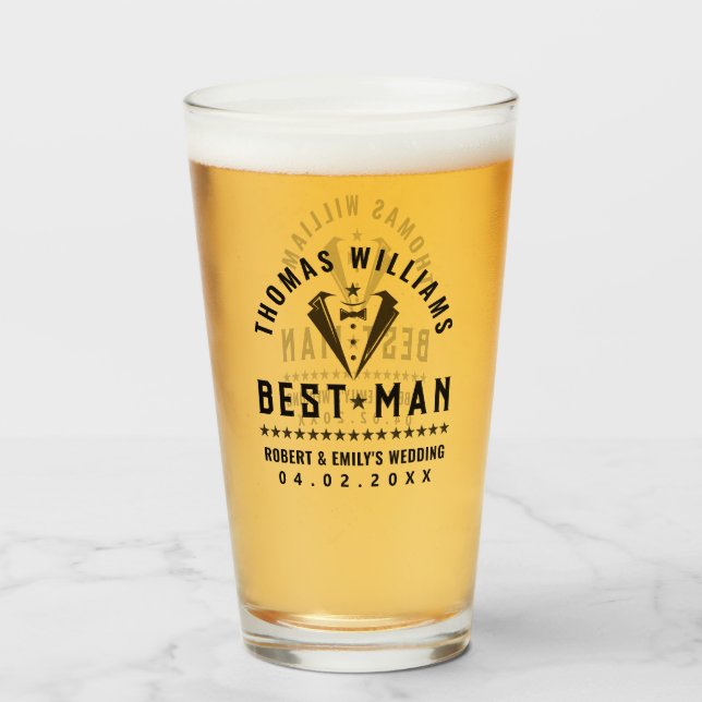 Best Man Elegant Black Tuxedo Bröllop Gift Glaskopp (Framsida fylld)