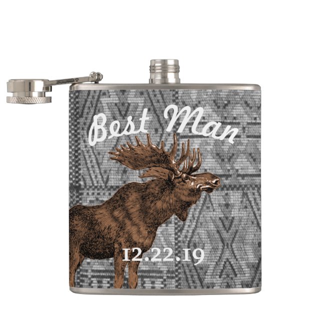 Best Man Flask Vintage Moose Tribal Mönster Fickplunta (Öppnad)